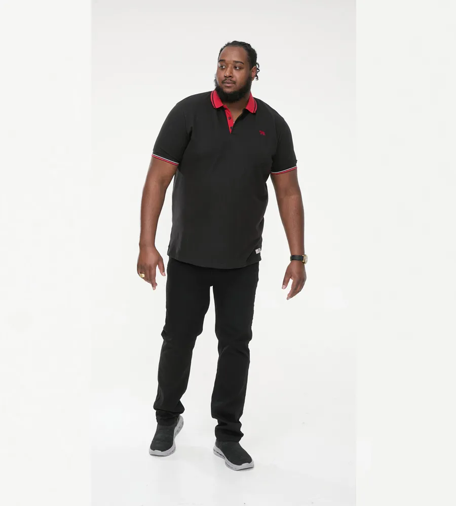 D555 Big Mens Black Pique Polo Shirt With Cuff and Collar Tipping (CHESTER)